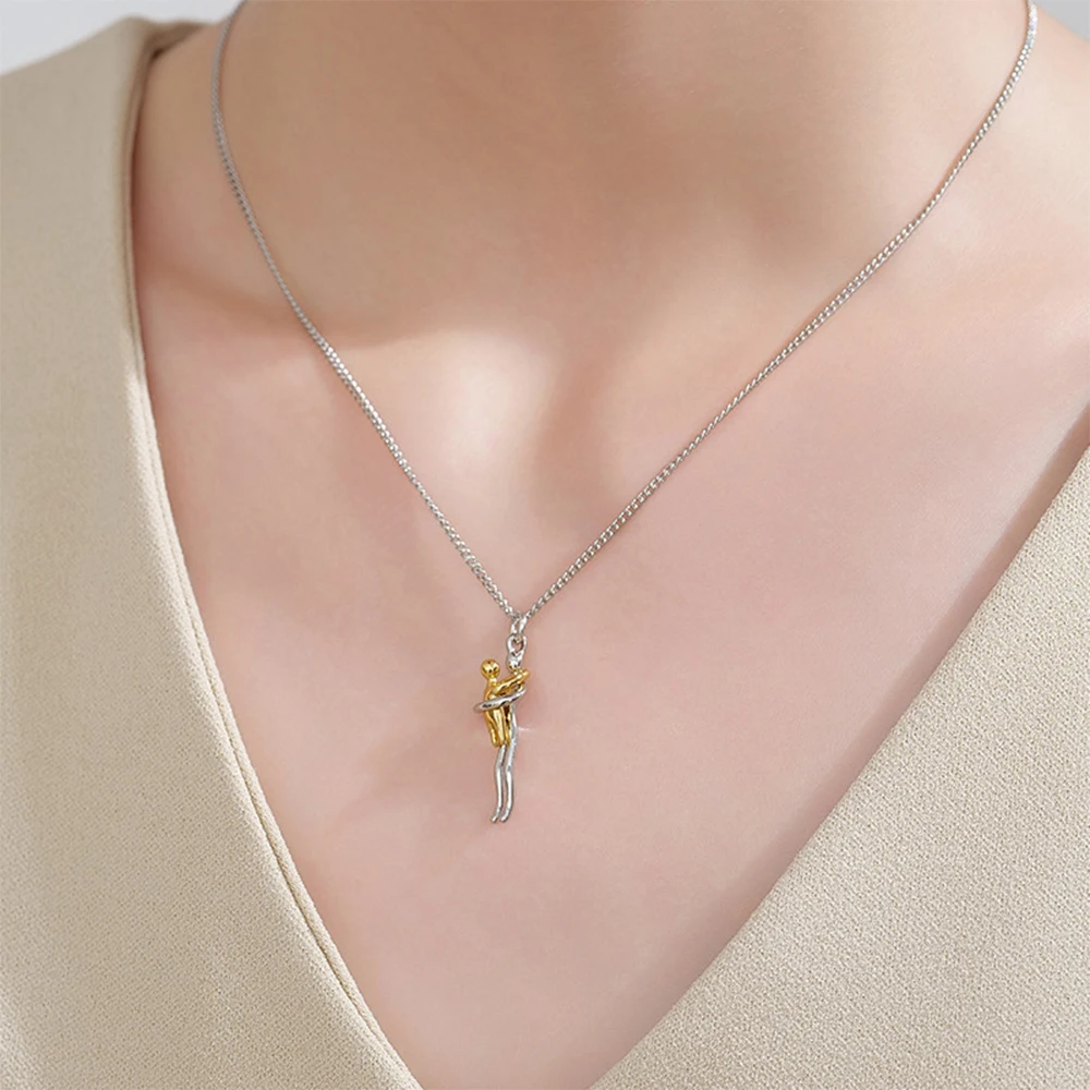 Seulement New 14K Gold Plated Embrace Pendant Couple Parent-child  Necklace for Women Two-tone Hug Earrings Jewelry Gift
