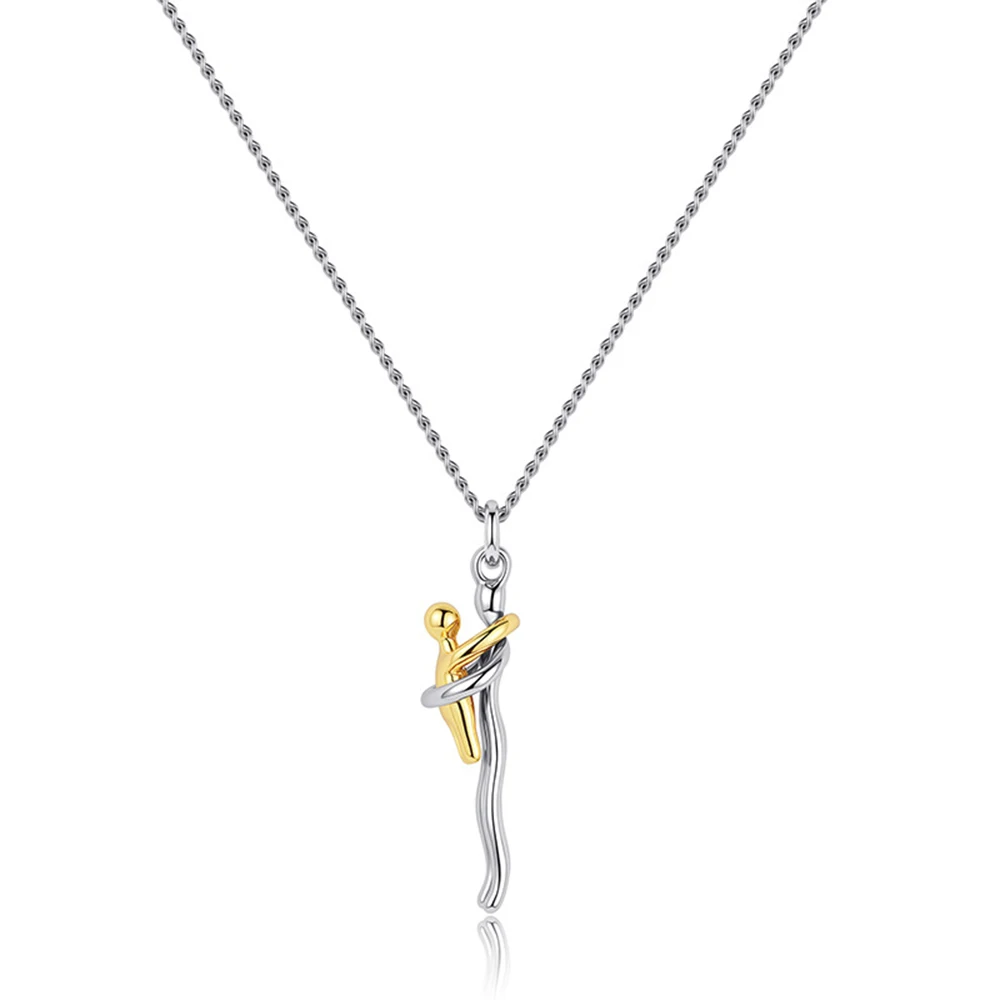 Seulement New 14K Gold Plated Embrace Pendant Couple Parent-child  Necklace for Women Two-tone Hug Earrings Jewelry Gift