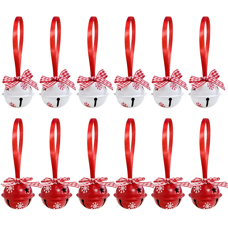12Pcs Snowflake Christmas Jingle Bells Metal Decorative Pendant Xmas Tree Hanging Ornament 2025 New Year Home Party Decorations