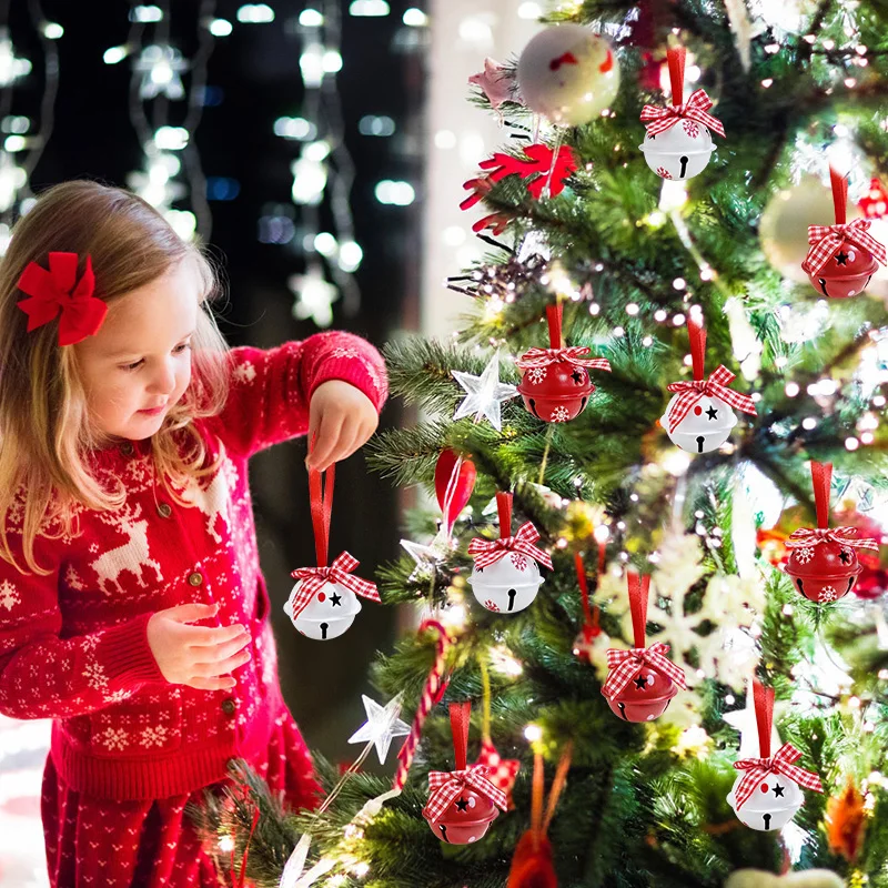 12Pcs Snowflake Christmas Jingle Bells Metal Decorative Pendant Xmas Tree Hanging Ornament 2025 New Year Home Party Decorations