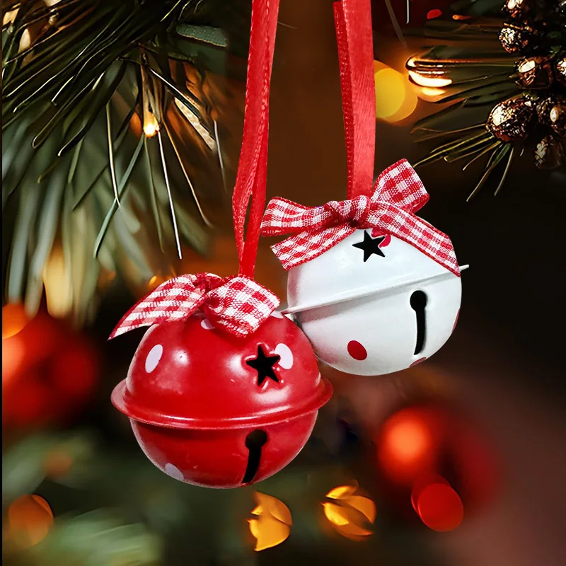 12Pcs Snowflake Christmas Jingle Bells Metal Decorative Pendant Xmas Tree Hanging Ornament 2025 New Year Home Party Decorations