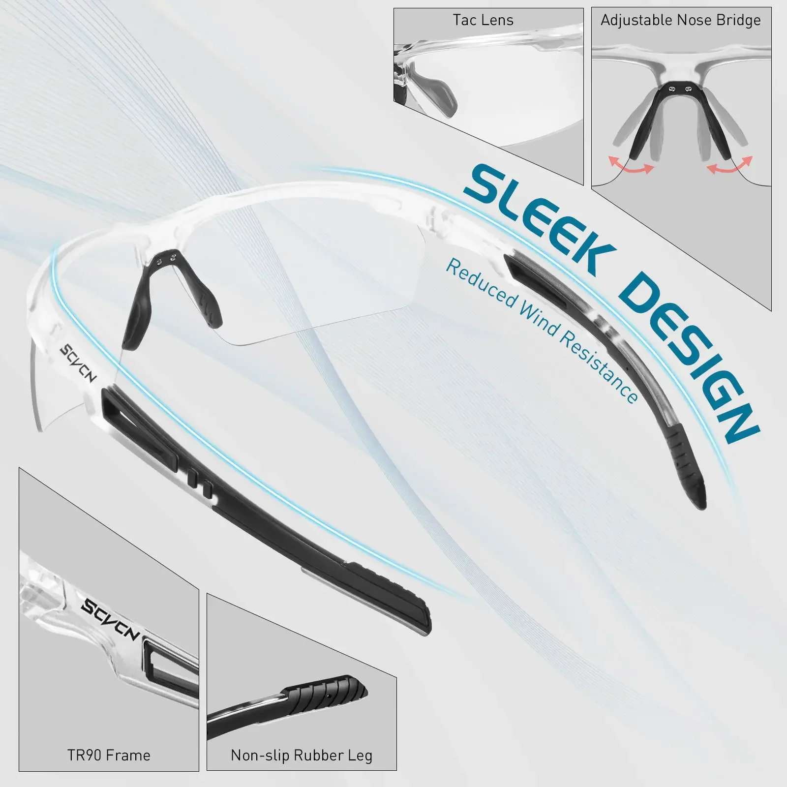 SCVCN Photochromic Cycling Glasses Men MTB Cycling Sunglasses Road Bike Glasses UV400 Bicycle Glasses Outdoor Sports Sunglasses