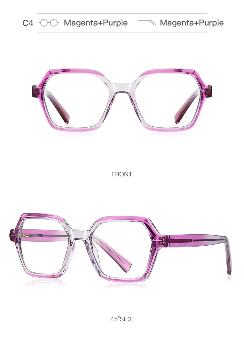 CLLOIO Ladies Trend Street Style Glasses Polygonal Gradual Change Frames Blue Light Filter Reading Glasses Customizable Myopia