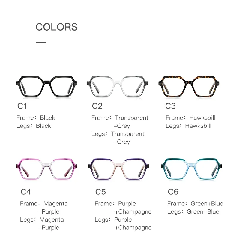 CLLOIO Ladies Trend Street Style Glasses Polygonal Gradual Change Frames Blue Light Filter Reading Glasses Customizable Myopia