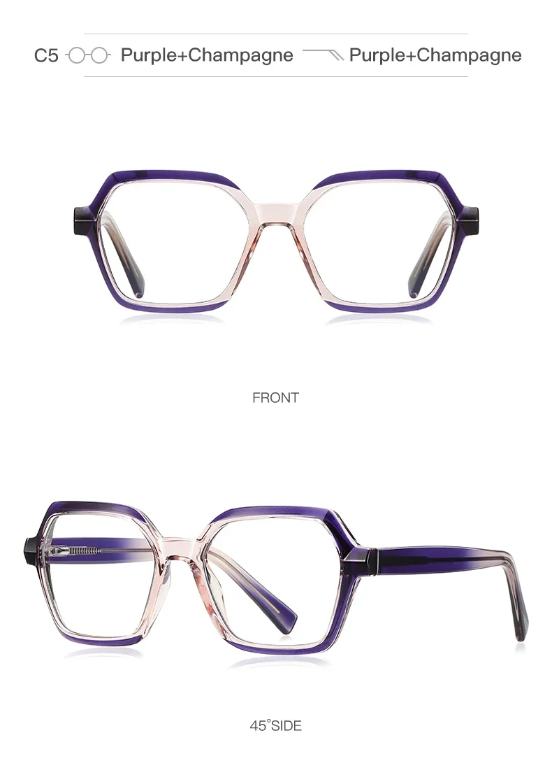 CLLOIO Ladies Trend Street Style Glasses Polygonal Gradual Change Frames Blue Light Filter Reading Glasses Customizable Myopia
