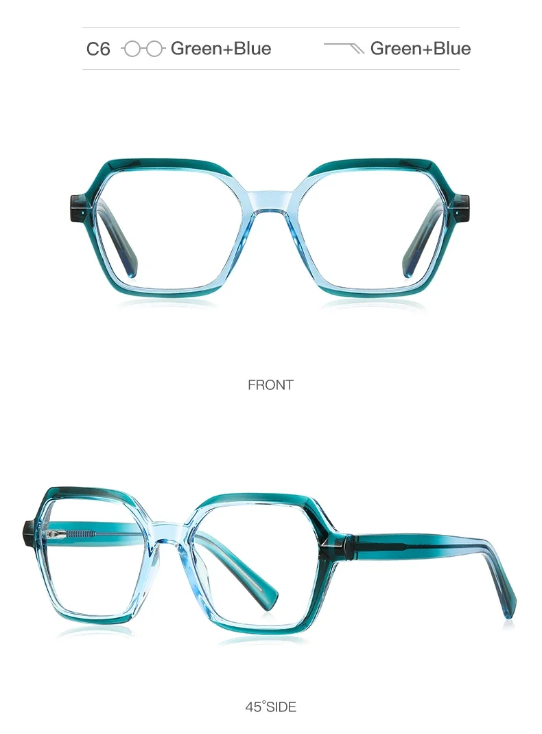 CLLOIO Ladies Trend Street Style Glasses Polygonal Gradual Change Frames Blue Light Filter Reading Glasses Customizable Myopia