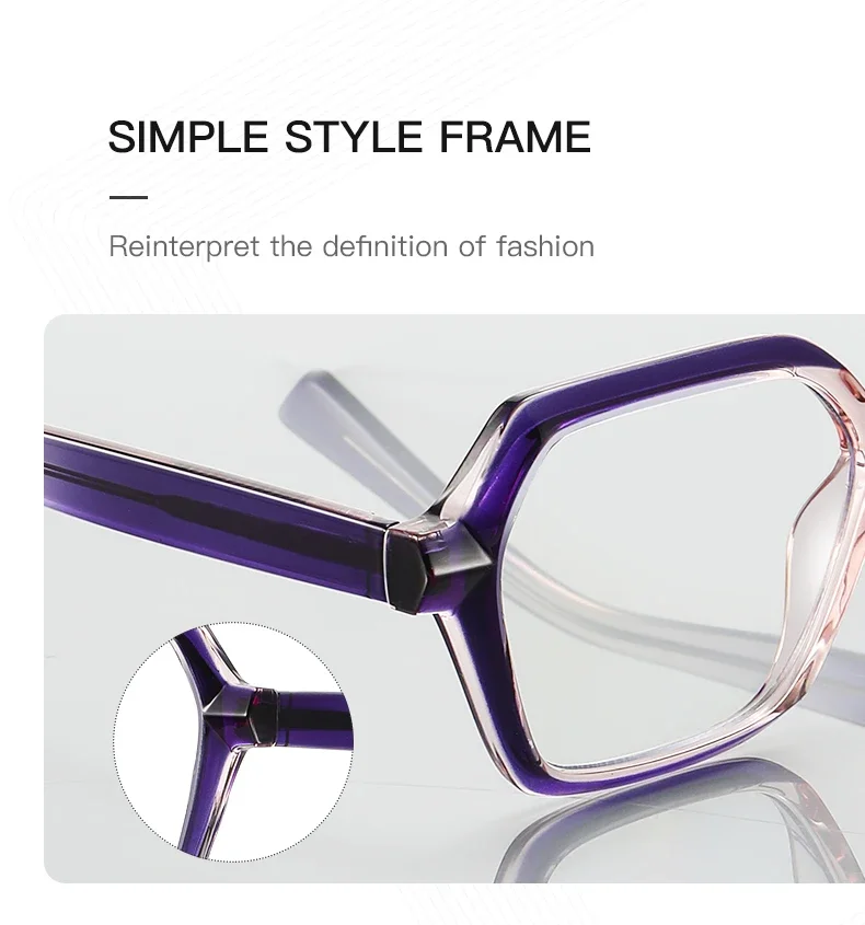 CLLOIO Ladies Trend Street Style Glasses Polygonal Gradual Change Frames Blue Light Filter Reading Glasses Customizable Myopia