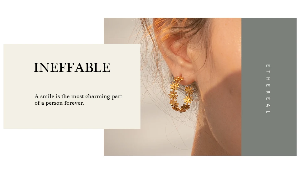 Yhpup Stainless Steel Round Flower Hoop Earrings Fashion Golden Metal Trendy Brand Texture Jewelry Party Gift Waterproof Women
