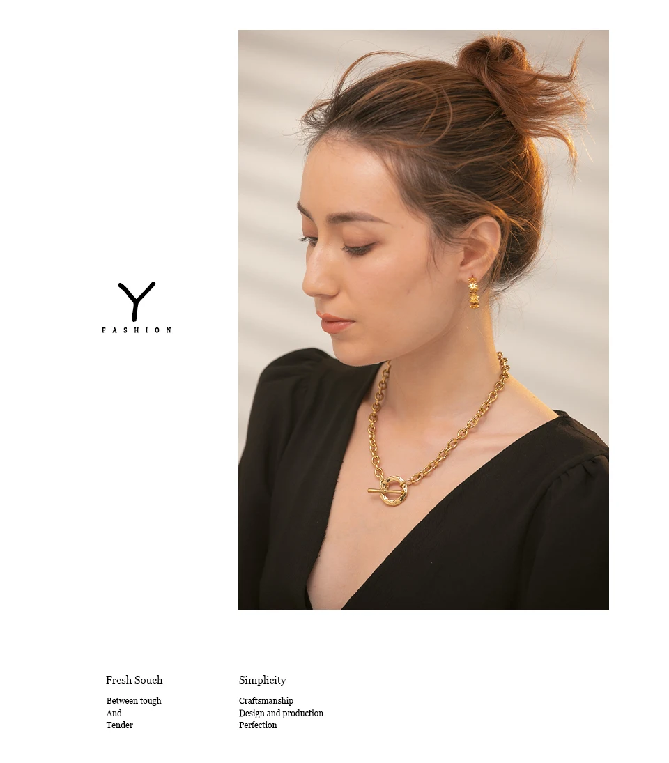 Yhpup Stainless Steel Round Flower Hoop Earrings Fashion Golden Metal Trendy Brand Texture Jewelry Party Gift Waterproof Women