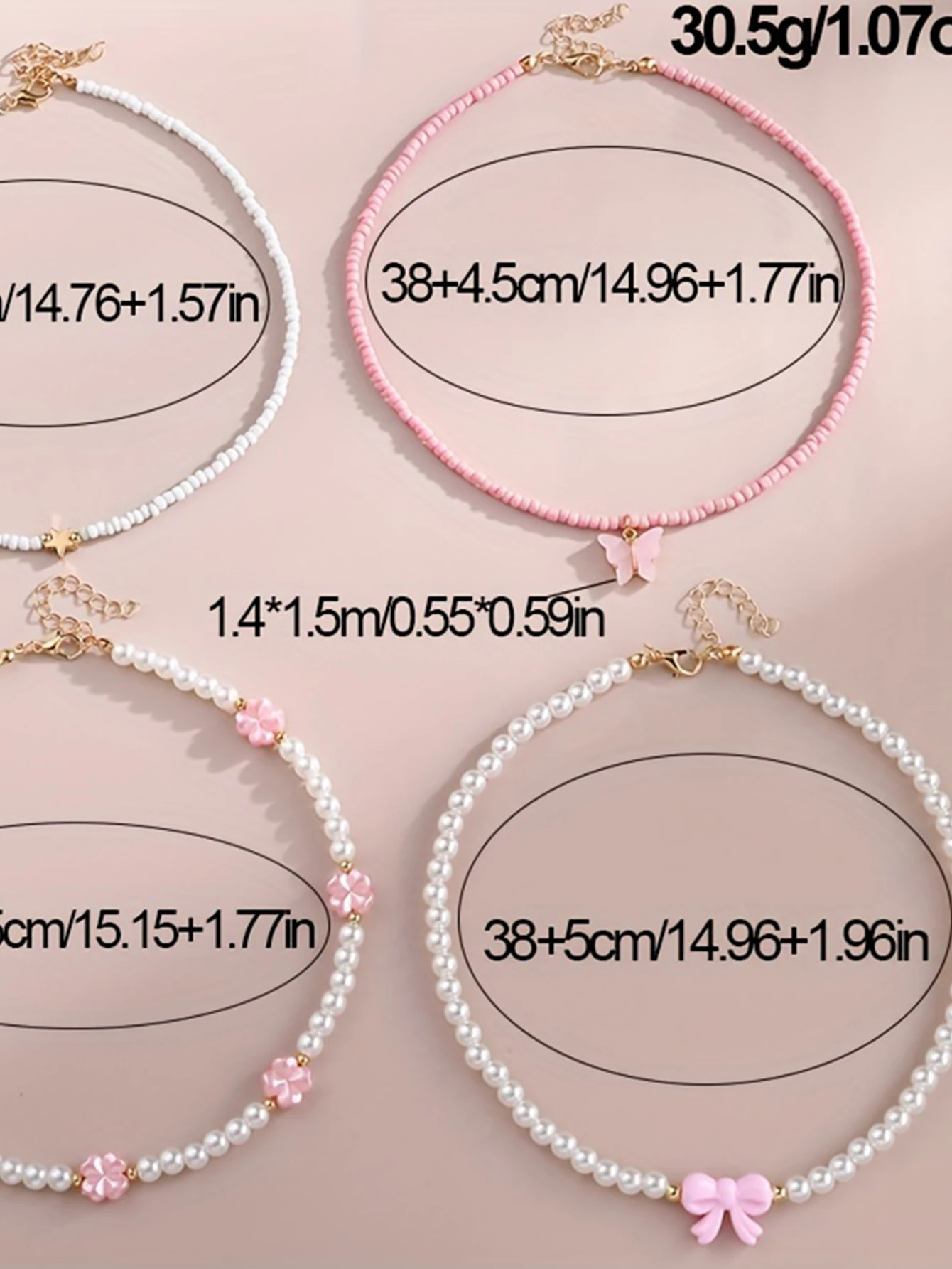 4pcs/Set Girls' Butterfly Heart Flower Pearl & Beaded Handmade Necklace Set Children Teen Friendship Best Gift For Friends
