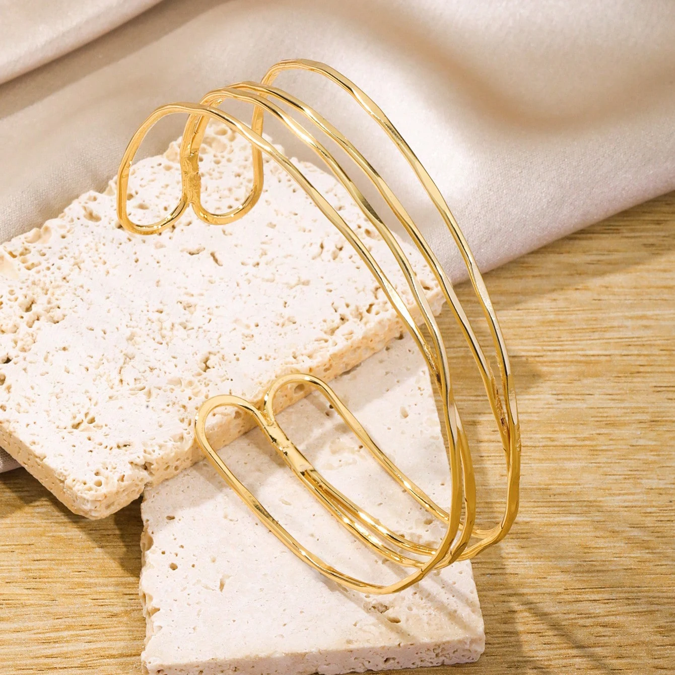 FTCY Boho Arm Bracelet for Women Vintage Geometric Gold Color Leaf Women's Arm Bangles Adjustable Jewelry