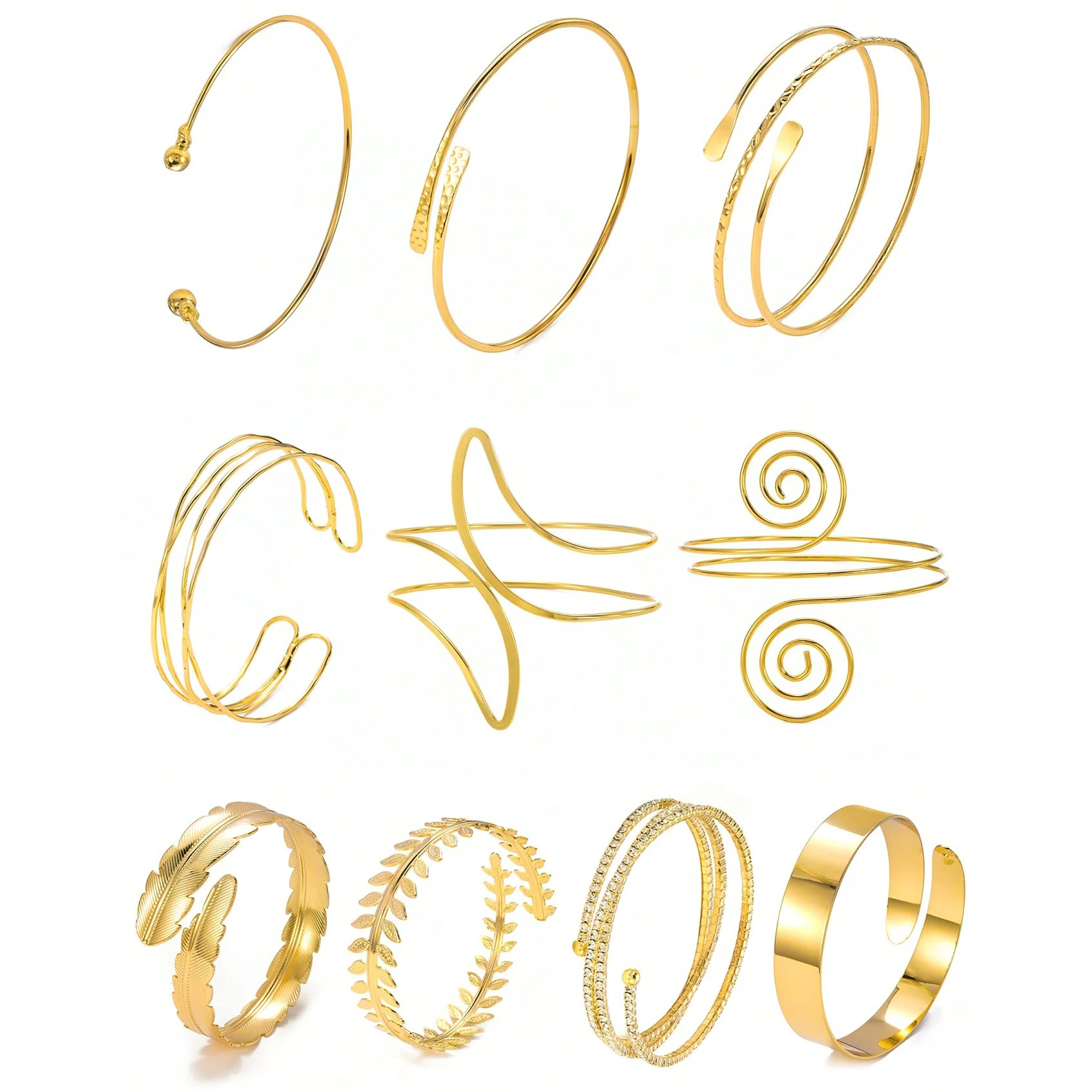 FTCY Boho Arm Bracelet for Women Vintage Geometric Gold Color Leaf Women's Arm Bangles Adjustable Jewelry