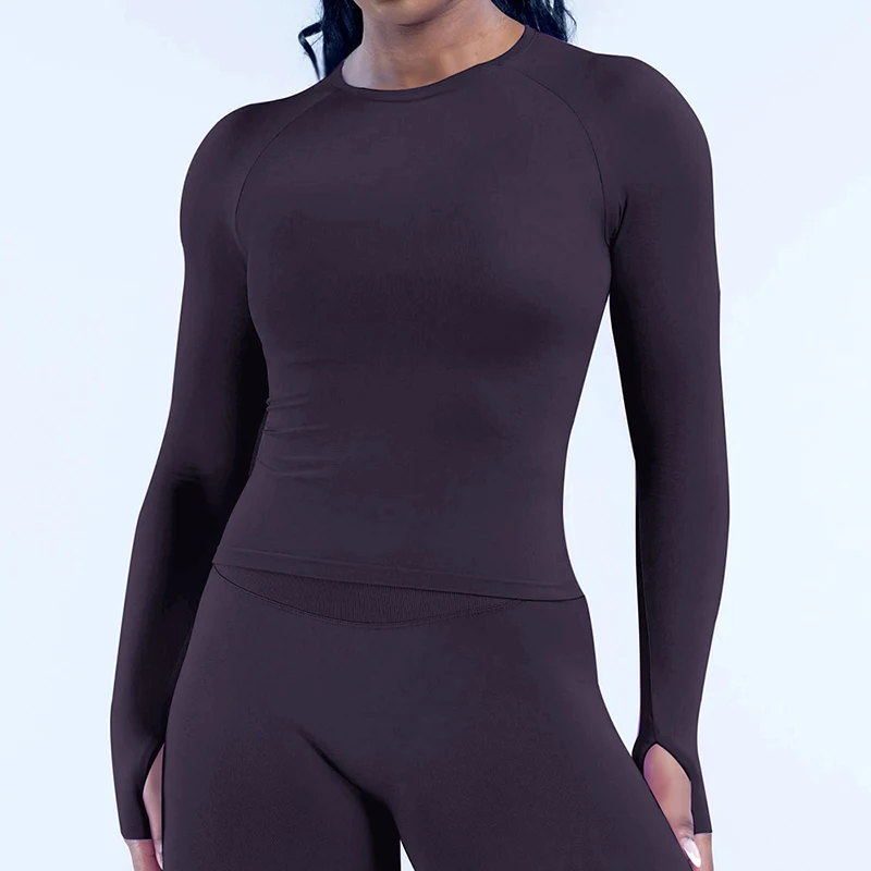 Defy Long Sleeve Top Women Seamless Yoga Shirts Slim Gym Top Fitness Sports Long Sleeve T-Shirt Quick Dry Running Workout Shirts