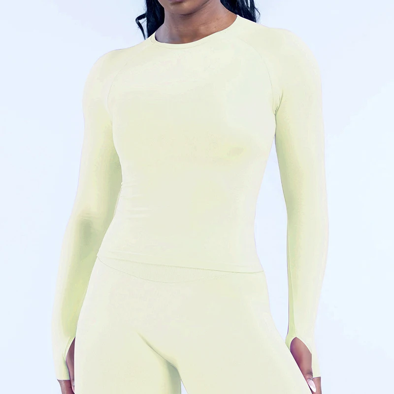 Defy Long Sleeve Top Women Seamless Yoga Shirts Slim Gym Top Fitness Sports Long Sleeve T-Shirt Quick Dry Running Workout Shirts