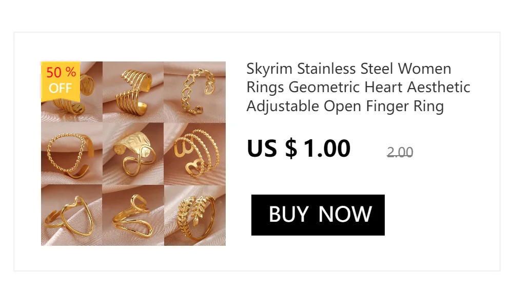 Skyrim Stainless Steel Women Rings Geometric Heart Aesthetic Adjustable Open Finger Ring Fashion Party Jewelry Gifts Wholesale