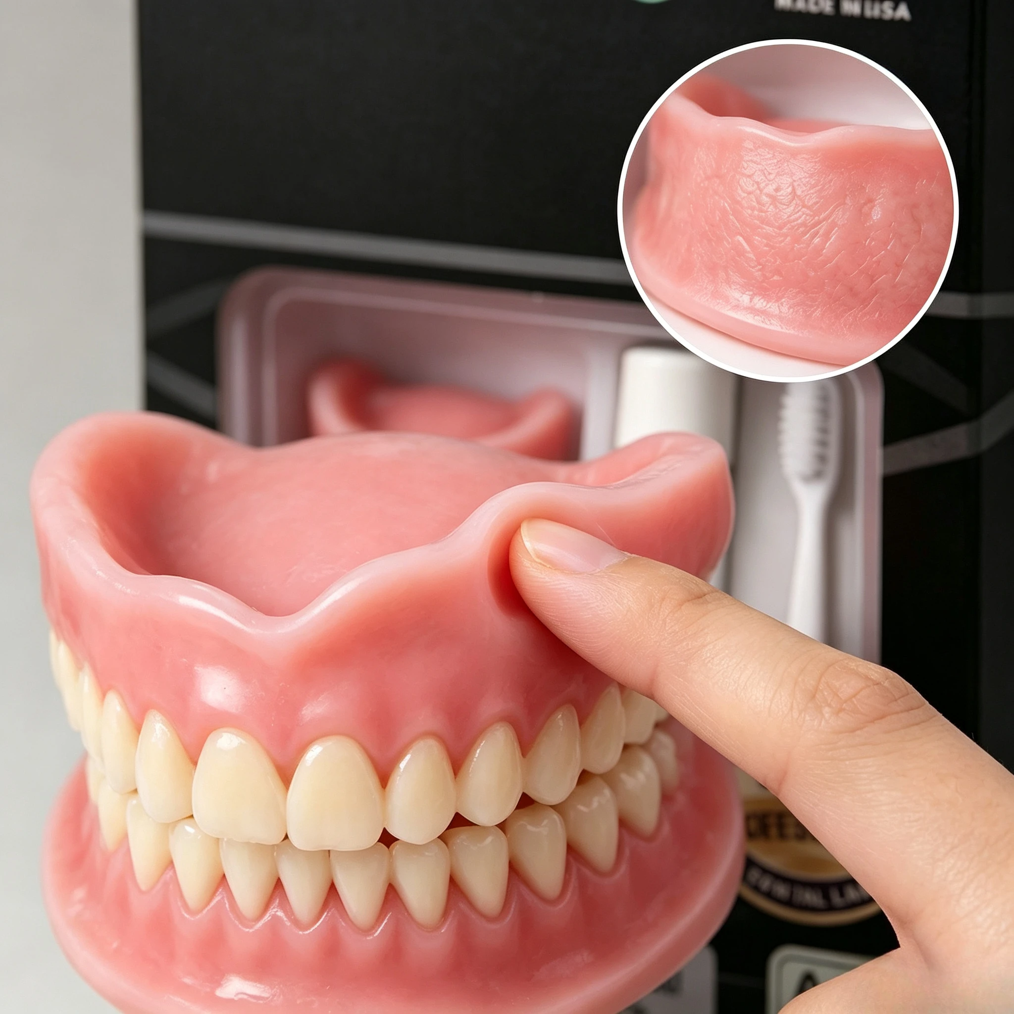 Moldable Silicone Denture Set, Upper & Lower Natural Ivory False Teeth Kit, Instant Smile with Free Toothbrush & Toothpaste