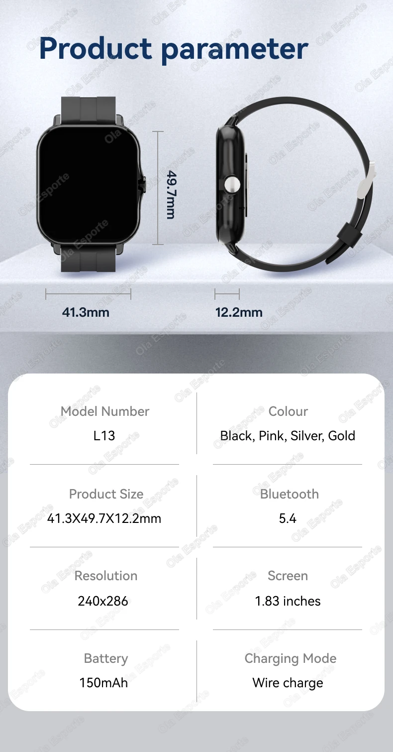 Men Women Smart Watch 1.83''Waterproof Fitness Sports Watch Answer Call Sleep Sport Pedometer Information Alerts Smartwatch HT30