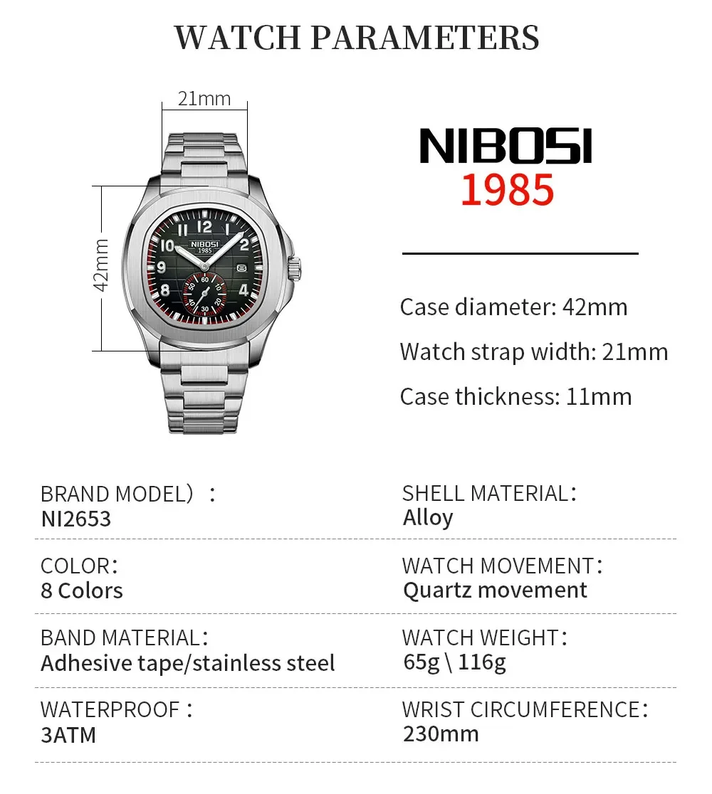 NIBOSI Sport Men Watch Top Brand Luxury AQUANAUT Quartz Watches for Men Waterproof Luminous Auto Date Male Watch Reloj Hombre