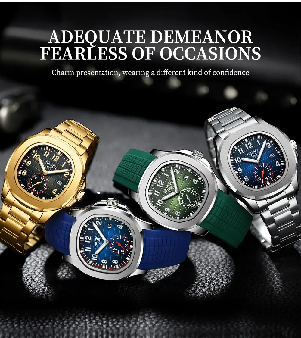 NIBOSI Sport Men Watch Top Brand Luxury AQUANAUT Quartz Watches for Men Waterproof Luminous Auto Date Male Watch Reloj Hombre