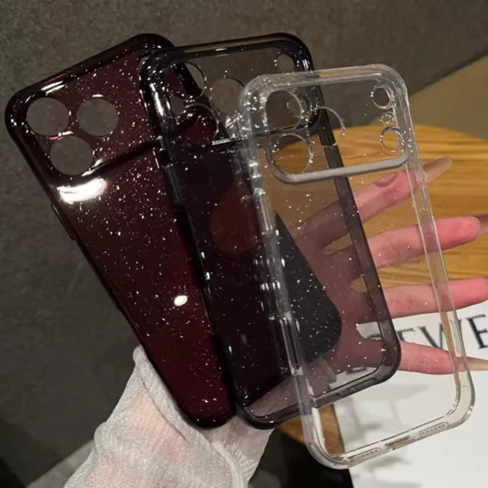 Luxury Glitter Bling Clear Phone Case for Apple iPhone 18 17 16 15 Pro Max Hard Transparent Lens Protect Soft Bumper Cover Funda