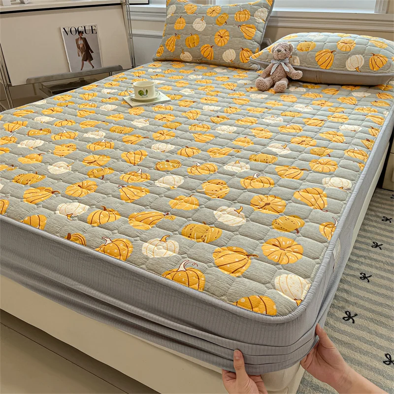 Breathable Soft Mattress Cover Fitted Sheet, Antibacterial Anti-Mite All Season Mattress Protector Non-Slip Silent Single/Double