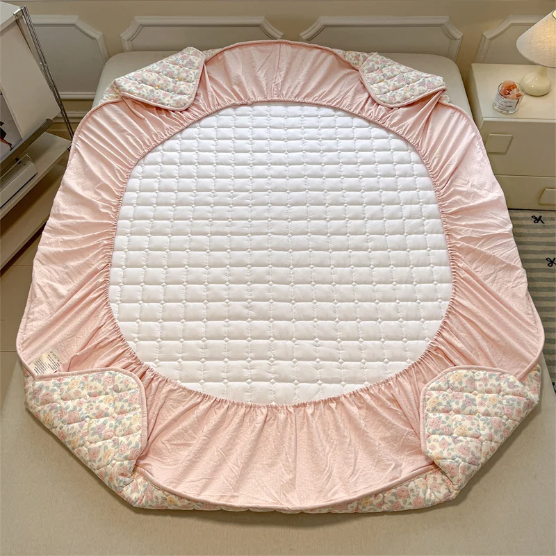 Breathable Soft Mattress Cover Fitted Sheet, Antibacterial Anti-Mite All Season Mattress Protector Non-Slip Silent Single/Double