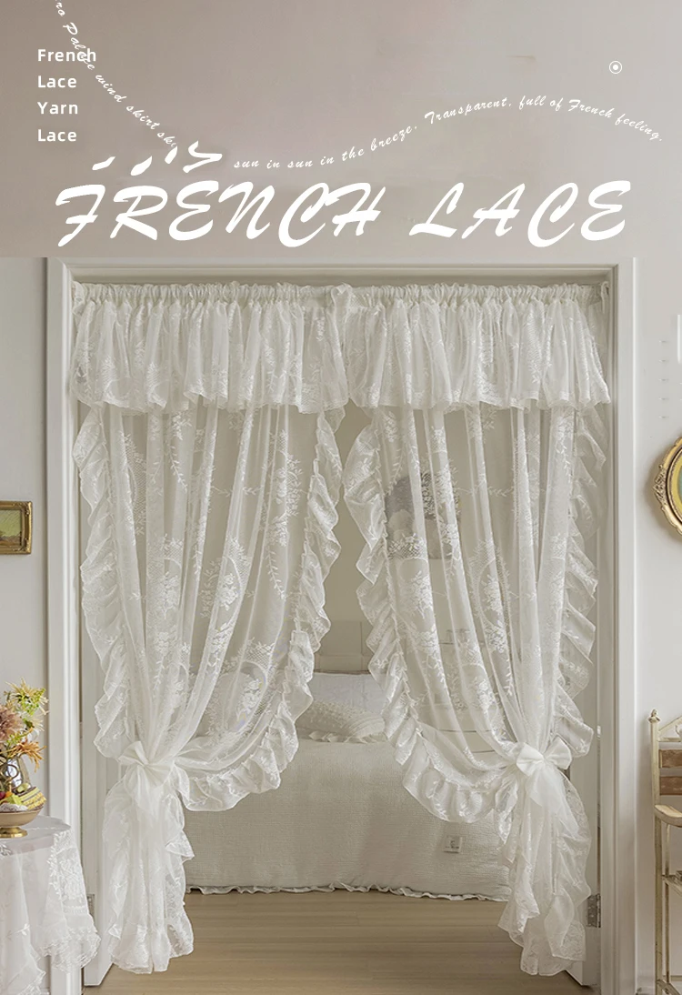French Rococo Vintage Lace Curtains For Bedroom Bay Window, Half Curtains, Korean Style Door Curtain,High-End Home Curtain Decor