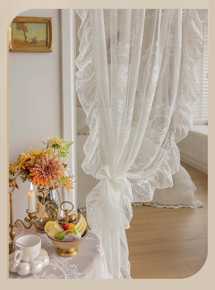 French Rococo Vintage Lace Curtains For Bedroom Bay Window, Half Curtains, Korean Style Door Curtain,High-End Home Curtain Decor