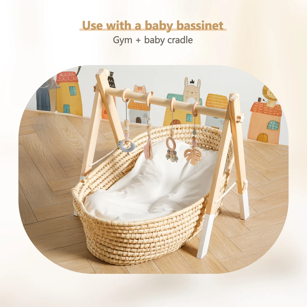 Wooden Rattle Toys Play Gym Mobile Hanging Sensory Toys Foldable Play Gym Frame Activity Gym 0 - 12 Months Baby Activity Area