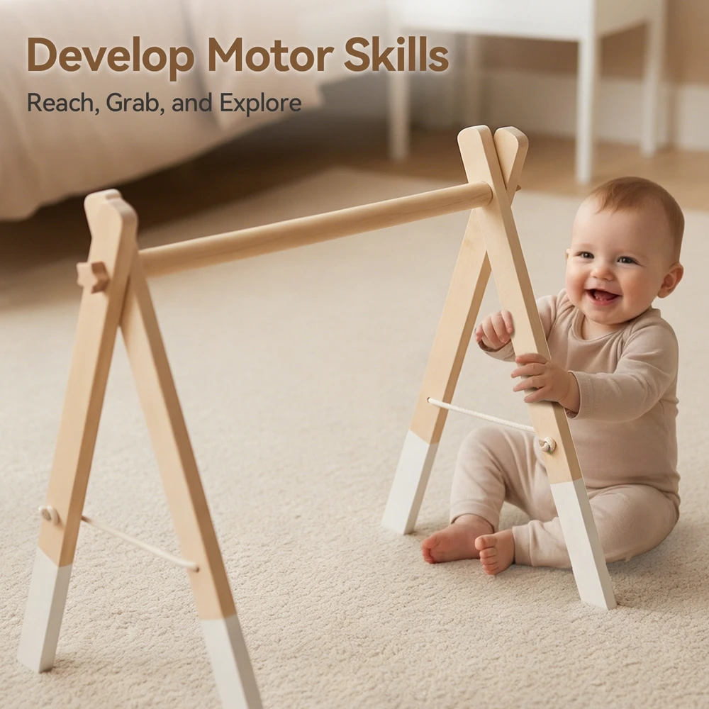 Wooden Rattle Toys Play Gym Mobile Hanging Sensory Toys Foldable Play Gym Frame Activity Gym 0 - 12 Months Baby Activity Area