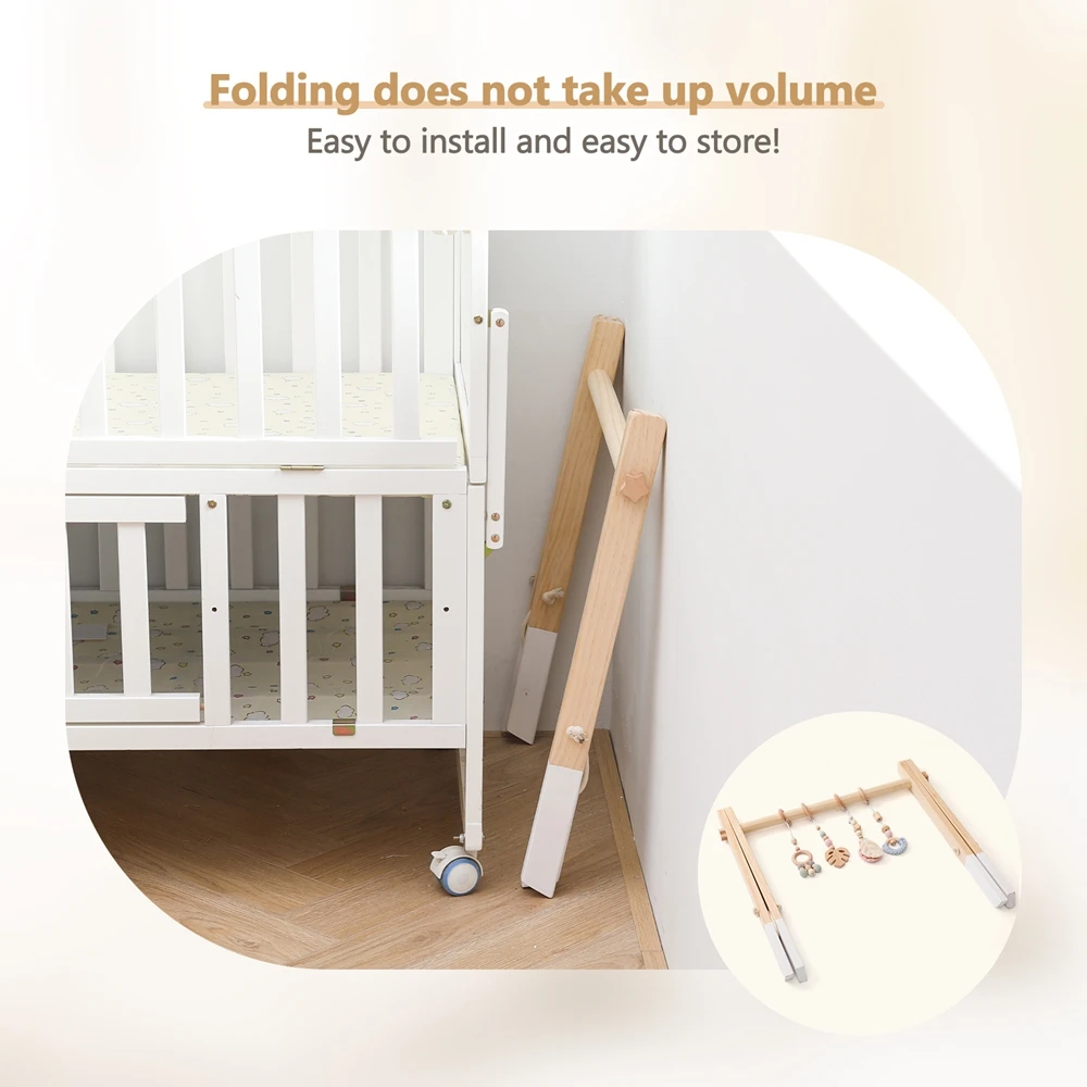 Wooden Rattle Toys Play Gym Mobile Hanging Sensory Toys Foldable Play Gym Frame Activity Gym 0 - 12 Months Baby Activity Area