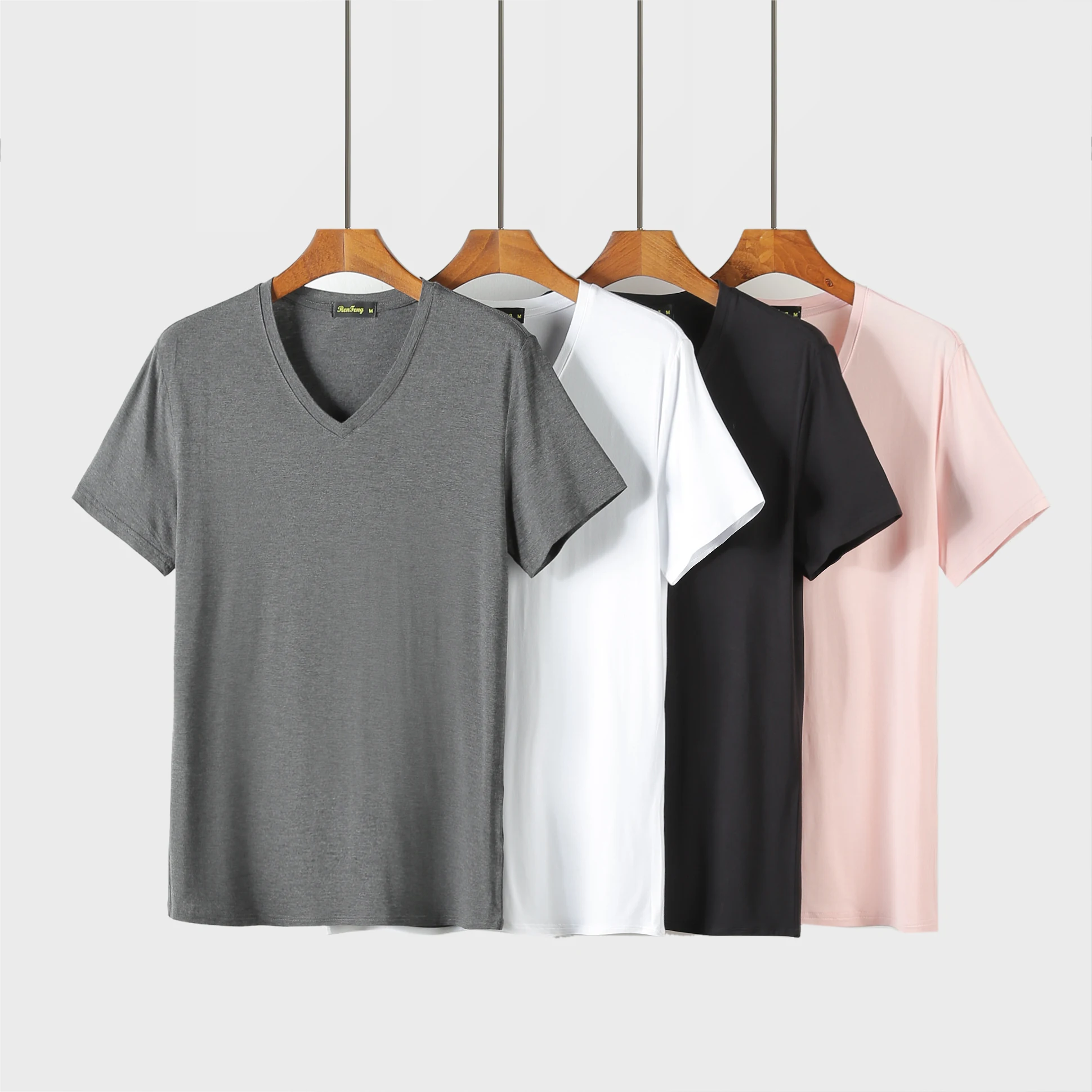 95% Bamboo Fiber V Neck Mens T Shirt Comfortable Summer Short Sleeve Tees Gym Clothing Men Undershirt Male Clothes White 2024