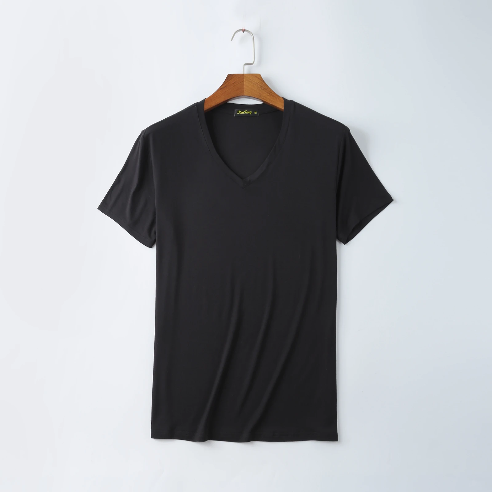 95% Bamboo Fiber V Neck Mens T Shirt Comfortable Summer Short Sleeve Tees Gym Clothing Men Undershirt Male Clothes White 2024