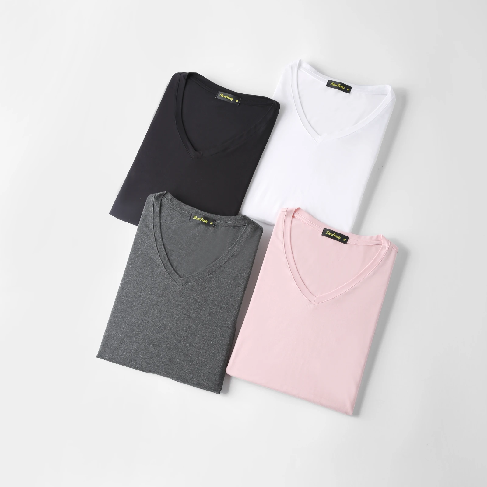 95% Bamboo Fiber V Neck Mens T Shirt Comfortable Summer Short Sleeve Tees Gym Clothing Men Undershirt Male Clothes White 2024