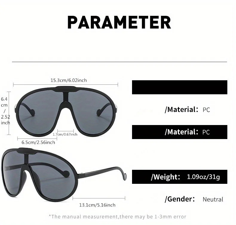 Protective Glasses Oversized Square Sunglasses Women Punk Fashion Large Frame Cycling Sun Glasses Men Gradient Shades UV400
