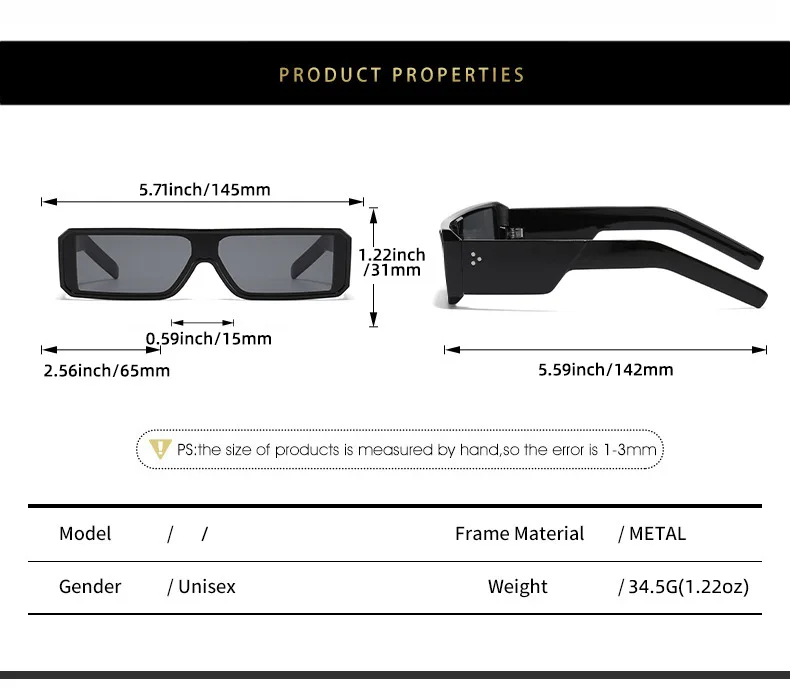 Trend Y2K Sunglasses Women Men Fashion Designer One Piece Small Square Hip Hop Punk Glasses Outdoor Driving Shades Eyewear UV400