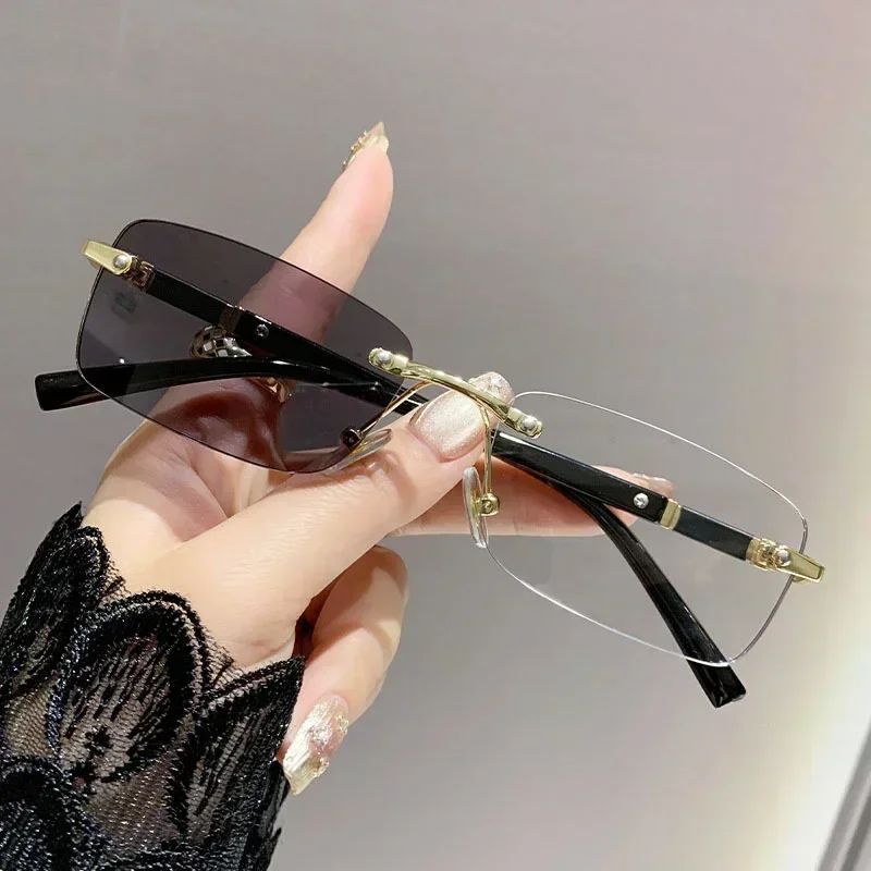 Square Rimless Photochromic Myopia Glasses Men Women Business Anti-UV Nearsighted Eyewear Retro Eyeglasses 0-1.0-4.0
