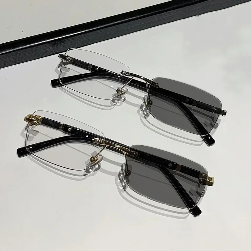 Square Rimless Photochromic Myopia Glasses Men Women Business Anti-UV Nearsighted Eyewear Retro Eyeglasses 0-1.0-4.0