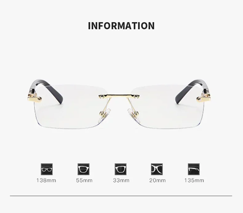 Square Rimless Photochromic Myopia Glasses Men Women Business Anti-UV Nearsighted Eyewear Retro Eyeglasses 0-1.0-4.0