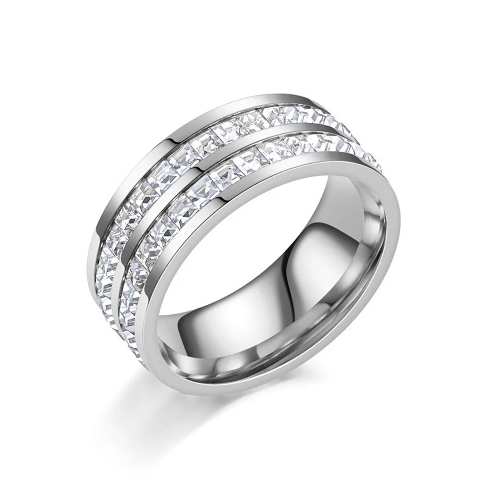 Women's Men's Ring 4mm/8mm Gold Silver Color Stainless Steel Iced Out Full Crystal Zirconia Wedding Rings For Man Woman Jewelry