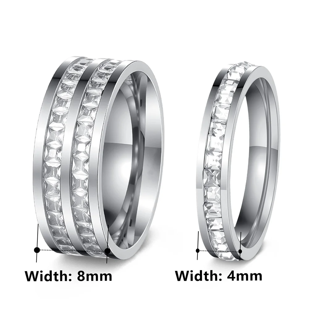 Women's Men's Ring 4mm/8mm Gold Silver Color Stainless Steel Iced Out Full Crystal Zirconia Wedding Rings For Man Woman Jewelry