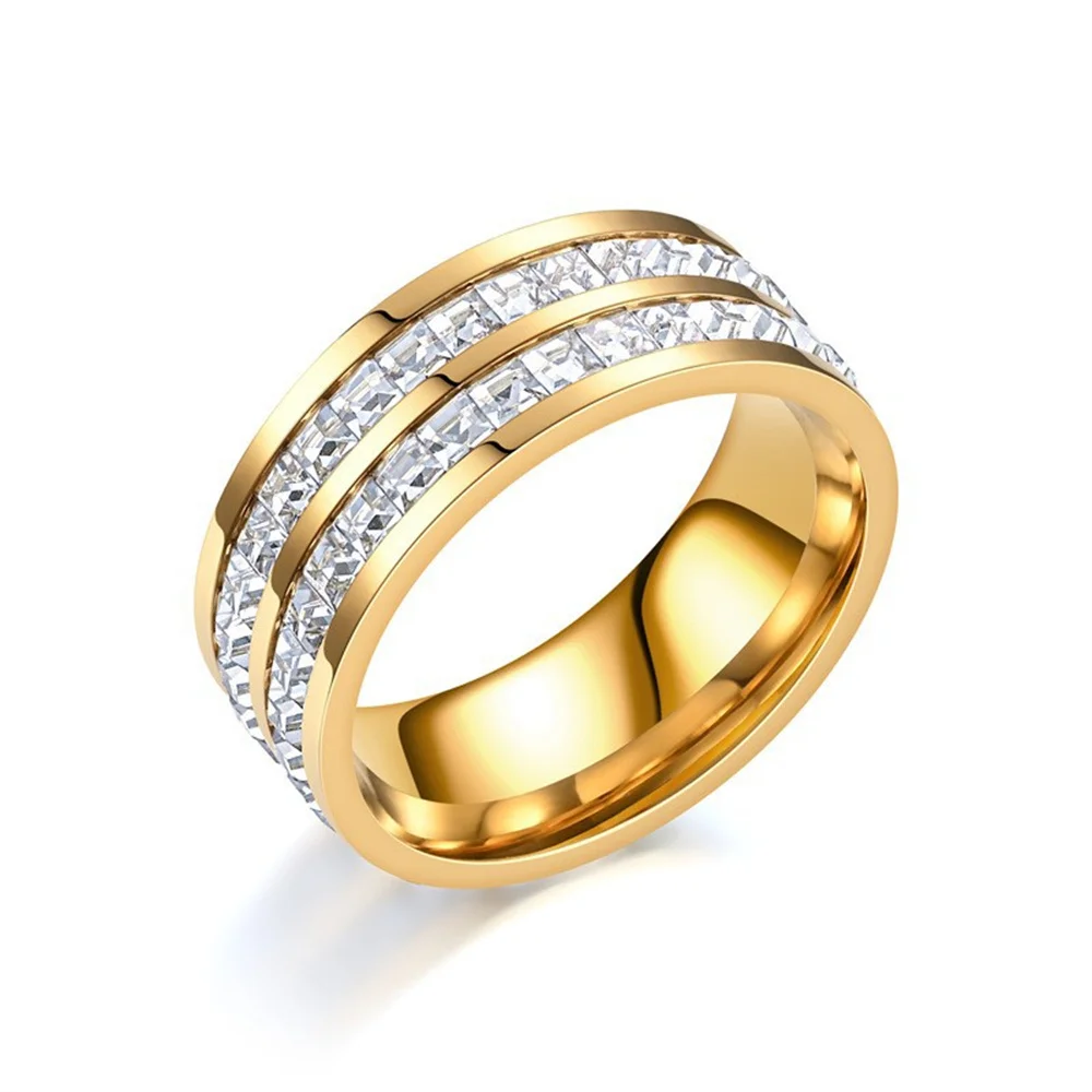 Women's Men's Ring 4mm/8mm Gold Silver Color Stainless Steel Iced Out Full Crystal Zirconia Wedding Rings For Man Woman Jewelry