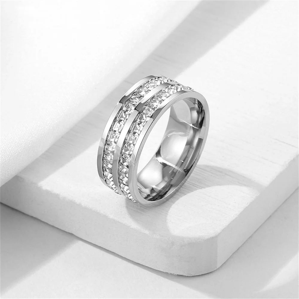 Women's Men's Ring 4mm/8mm Gold Silver Color Stainless Steel Iced Out Full Crystal Zirconia Wedding Rings For Man Woman Jewelry