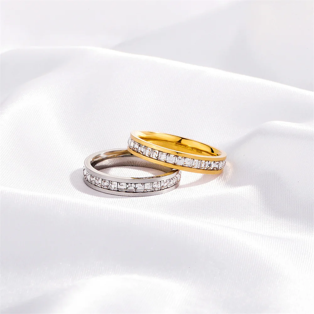 Women's Men's Ring 4mm/8mm Gold Silver Color Stainless Steel Iced Out Full Crystal Zirconia Wedding Rings For Man Woman Jewelry