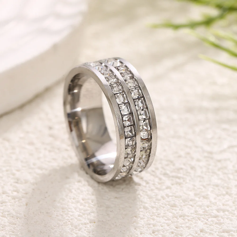Women's Men's Ring 4mm/8mm Gold Silver Color Stainless Steel Iced Out Full Crystal Zirconia Wedding Rings For Man Woman Jewelry