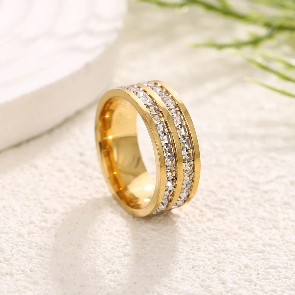 Women's Men's Ring 4mm/8mm Gold Silver Color Stainless Steel Iced Out Full Crystal Zirconia Wedding Rings For Man Woman Jewelry