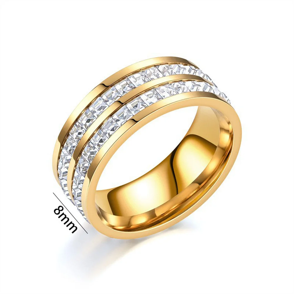 Women's Men's Ring 4mm/8mm Gold Silver Color Stainless Steel Iced Out Full Crystal Zirconia Wedding Rings For Man Woman Jewelry