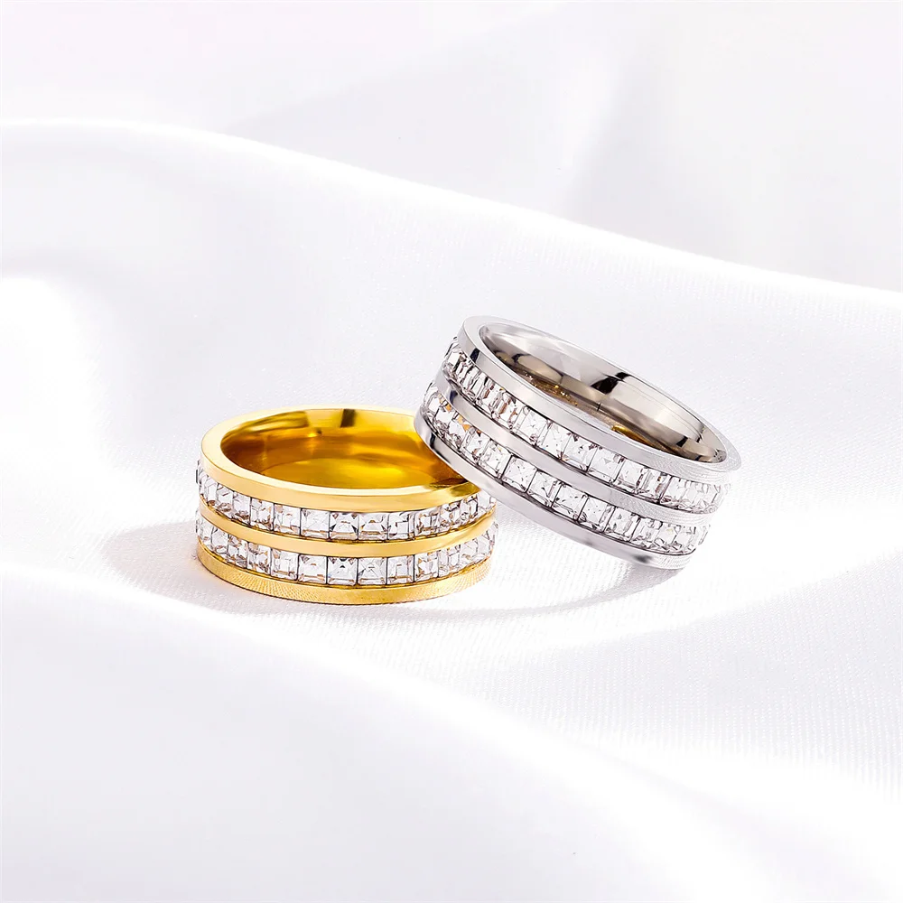 Women's Men's Ring 4mm/8mm Gold Silver Color Stainless Steel Iced Out Full Crystal Zirconia Wedding Rings For Man Woman Jewelry