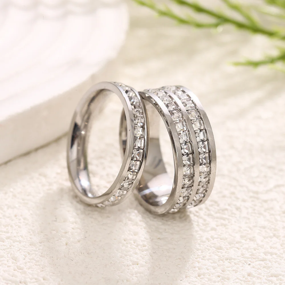 Women's Men's Ring 4mm/8mm Gold Silver Color Stainless Steel Iced Out Full Crystal Zirconia Wedding Rings For Man Woman Jewelry
