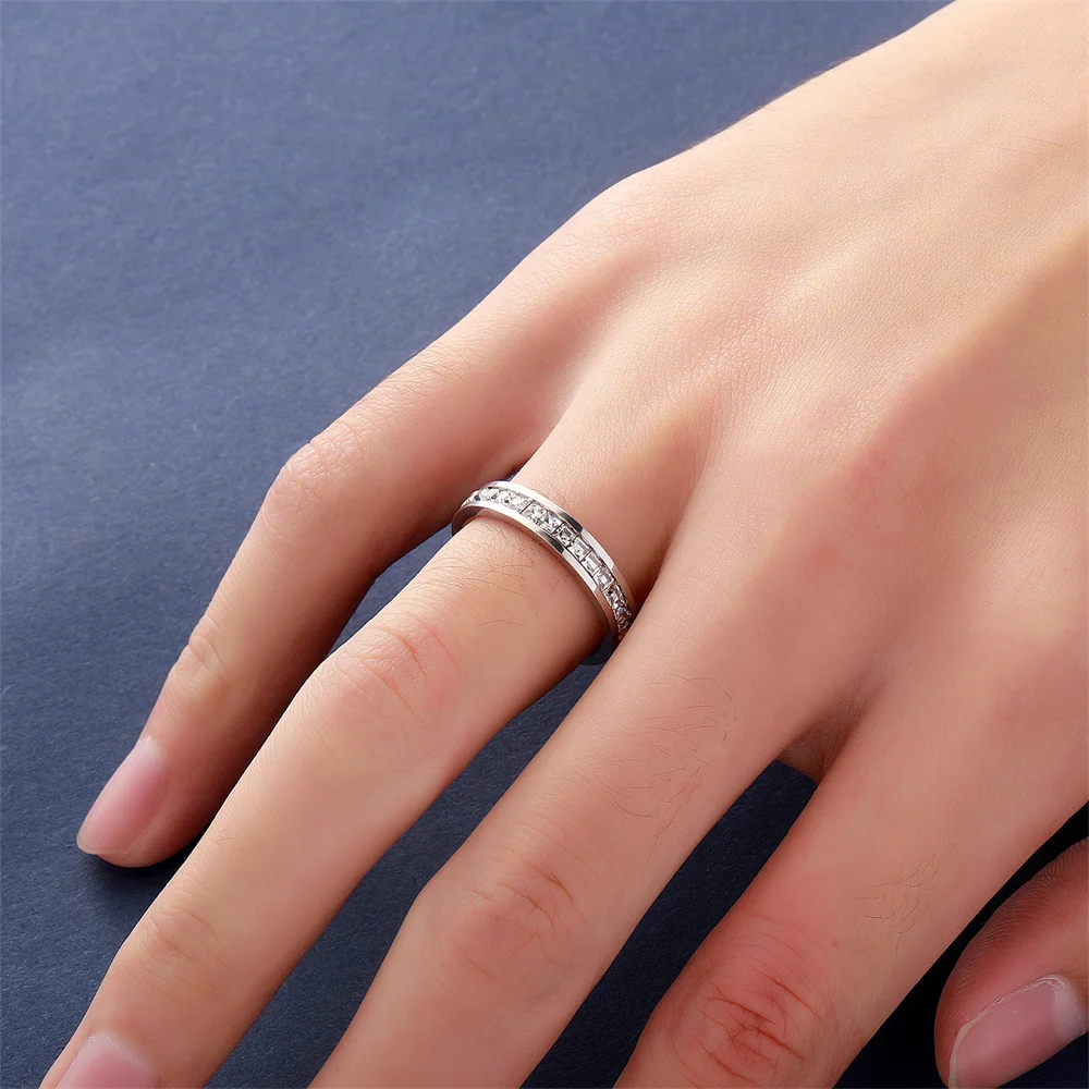 Women's Men's Ring 4mm/8mm Gold Silver Color Stainless Steel Iced Out Full Crystal Zirconia Wedding Rings For Man Woman Jewelry